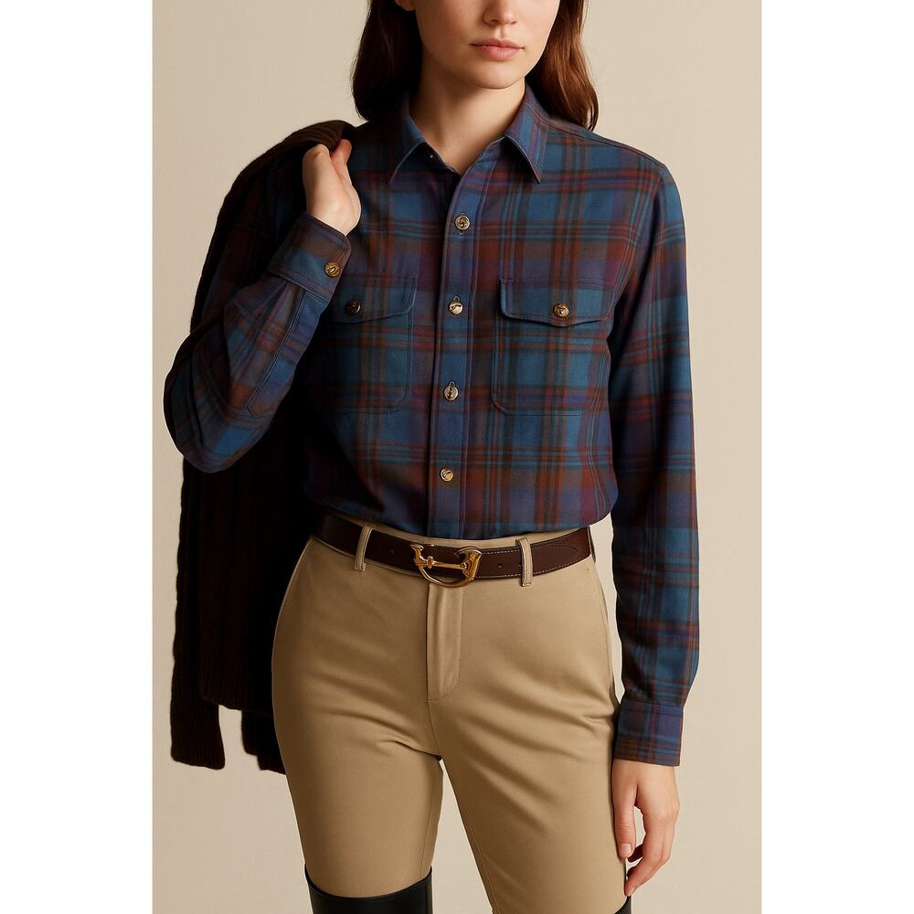 Vintage Ralph Lauren Flannel Bugle Hunting Horn Buttons Archival Plaid 8 Wool